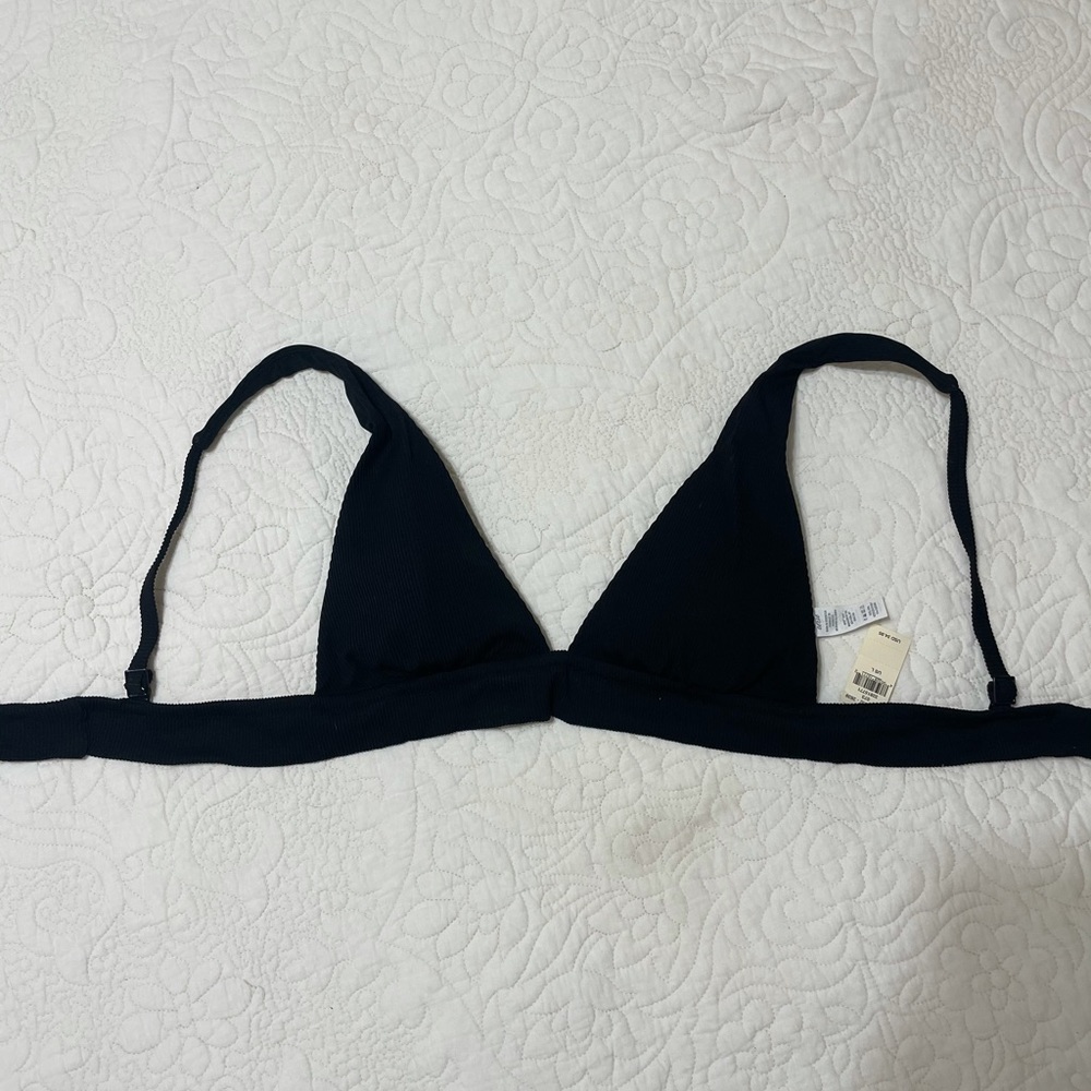 BRAND NEW Aerie Black Ribbed Bikini - Tie Back - Size Large - American Eagle